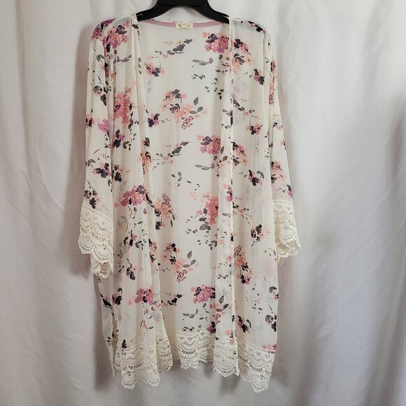 Mason & Belle XXL Open Flowy Kimono cover Up LONG Lace feminine Sheer robe EUC - Picture 1 of 9